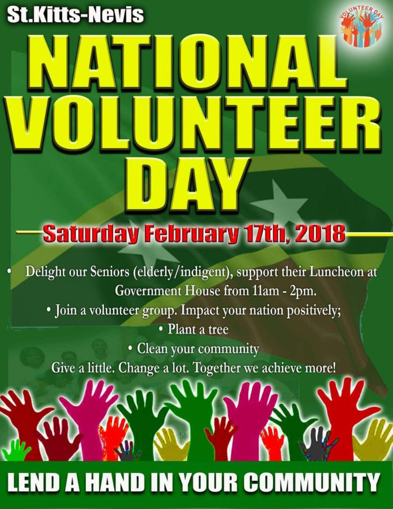 NATIONAL VOLUNTEER DAY, TOMORROW, SATURDAY, FEBRUARY 17TH, 2018
