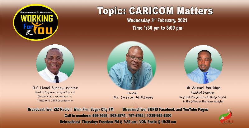 OFFICIALS FROM THE REGIONAL INTEGRATION AND DIASPORA UNIT ARE SPECIAL GUESTS ON WORKING FOR YOU ON WEDNESDAY, FEBRUARY 03