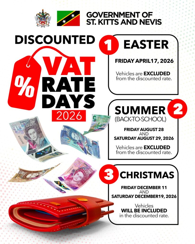 Government of St. Kitts and Nevis Announces Discounted VAT Rate Days (DVRD) for 2026 Easter DVRD Set for April 17; Summer and Christmas Dates Confirmed